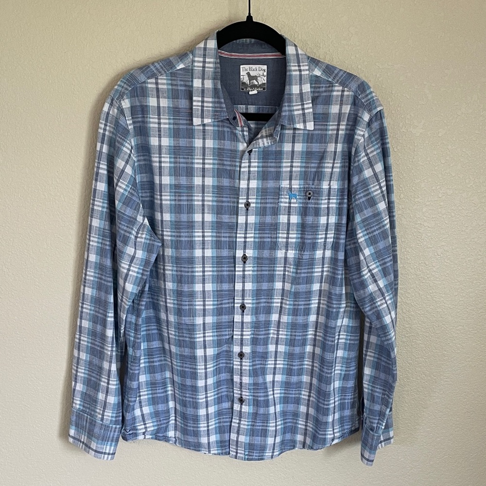 The Black Dog by Flag & Anthem Men's Blue and White Plaid Button-Down Shirt L